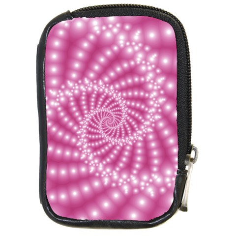 Glossy Pastel Pink Beaded Spiral Fractal  Compact Camera Leather Case from ArtsNow.com Front