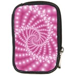 Glossy Pastel Pink Beaded Spiral Fractal  Compact Camera Leather Case