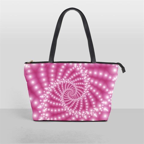 Glossy Pastel Pink Beaded Spiral Fractal  Classic Shoulder Handbag from ArtsNow.com Front