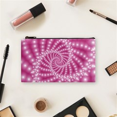 Glossy Pastel Pink Beaded Spiral Fractal  Cosmetic Bag (Small) from ArtsNow.com Front