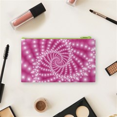 Glossy Pastel Pink Beaded Spiral Fractal  Cosmetic Bag (Small) from ArtsNow.com Back