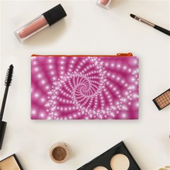 Glossy Pastel Pink Beaded Spiral Fractal  Cosmetic Bag (Small) from ArtsNow.com Back