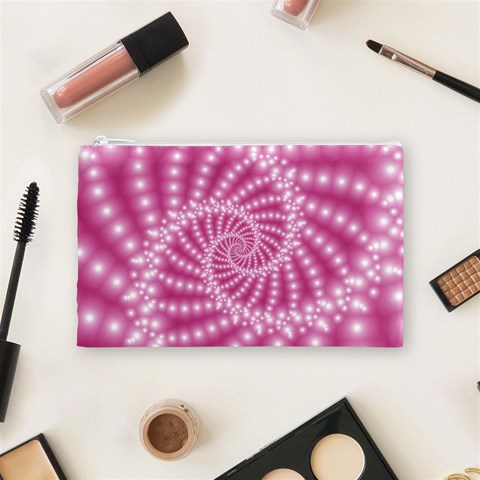 Glossy Pastel Pink Beaded Spiral Fractal  Cosmetic Bag (Medium) from ArtsNow.com Front