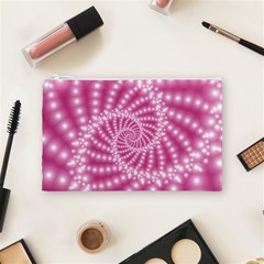 Glossy Pastel Pink Beaded Spiral Fractal  Cosmetic Bag (Medium) from ArtsNow.com Front