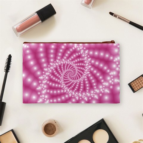 Glossy Pastel Pink Beaded Spiral Fractal  Cosmetic Bag (Medium) from ArtsNow.com Back