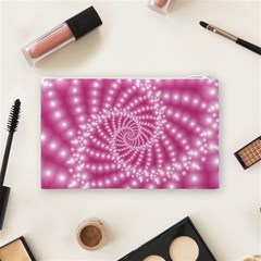 Glossy Pastel Pink Beaded Spiral Fractal  Cosmetic Bag (Medium) from ArtsNow.com Back