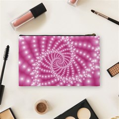 Glossy Pastel Pink Beaded Spiral Fractal  Cosmetic Bag (Medium) from ArtsNow.com Back