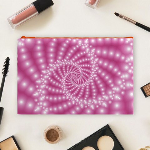 Glossy Pastel Pink Beaded Spiral Fractal  Cosmetic Bag (Large) from ArtsNow.com Front