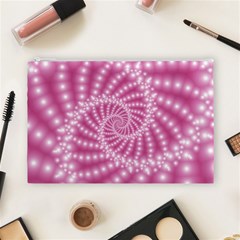 Glossy Pastel Pink Beaded Spiral Fractal  Cosmetic Bag (Large) from ArtsNow.com Front