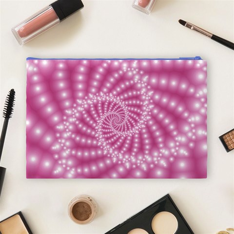 Glossy Pastel Pink Beaded Spiral Fractal  Cosmetic Bag (Large) from ArtsNow.com Back