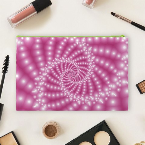 Glossy Pastel Pink Beaded Spiral Fractal  Cosmetic Bag (Large) from ArtsNow.com Back