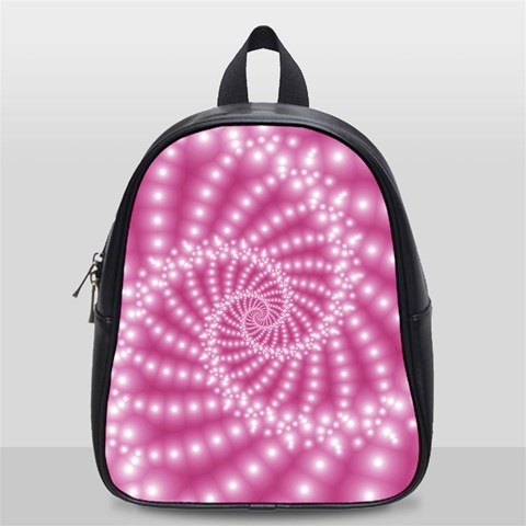 Glossy Pastel Pink Beaded Spiral Fractal  School Bag (Small) from ArtsNow.com Front