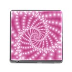 Glossy Pastel Pink Beaded Spiral Fractal  Memory Card Reader (Square)