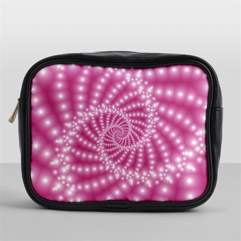 Glossy Pastel Pink Beaded Spiral Fractal  Mini Toiletries Bag (One Side) from ArtsNow.com Front