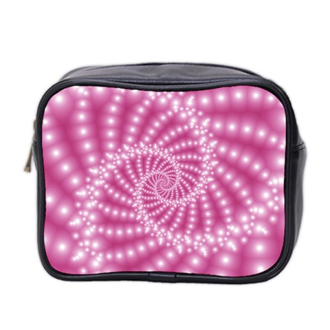 Glossy Pastel Pink Beaded Spiral Fractal  Mini Toiletries Bag (Two Sides) from ArtsNow.com Front