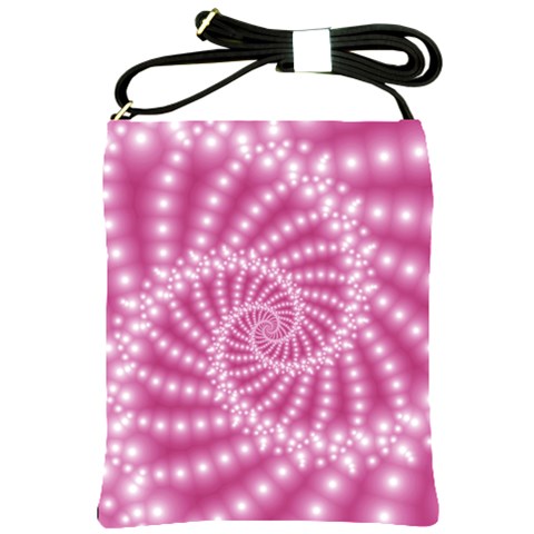 Glossy Pastel Pink Beaded Spiral Fractal  Shoulder Sling Bag from ArtsNow.com Front