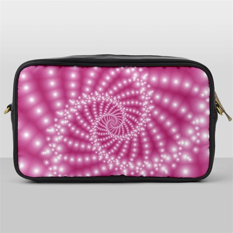 Glossy Pastel Pink Beaded Spiral Fractal  Toiletries Bag (One Side) from ArtsNow.com Front