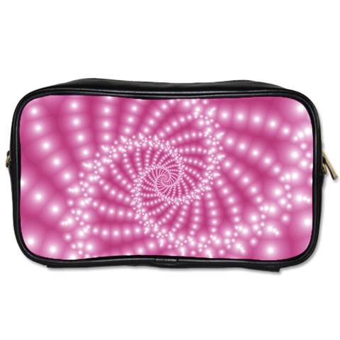 Glossy Pastel Pink Beaded Spiral Fractal  Toiletries Bag (Two Sides) from ArtsNow.com Front