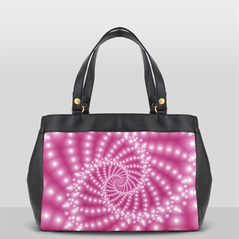 Glossy Pastel Pink Beaded Spiral Fractal  Oversize Office Handbag (2 Sides) from ArtsNow.com Back