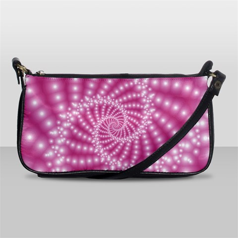 Glossy Pastel Pink Beaded Spiral Fractal  Shoulder Clutch Bag from ArtsNow.com Front