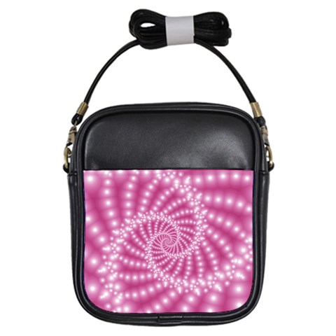 Glossy Pastel Pink Beaded Spiral Fractal  Girls Sling Bag from ArtsNow.com Front