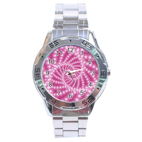 Glossy Pastel Pink Beaded Spiral Fractal  Stainless Steel Analogue Watch from ArtsNow.com Front