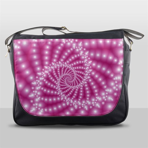 Glossy Pastel Pink Beaded Spiral Fractal  Messenger Bag from ArtsNow.com Front