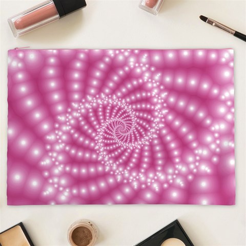 Glossy Pastel Pink Beaded Spiral Fractal  Cosmetic Bag (XXL) from ArtsNow.com Front