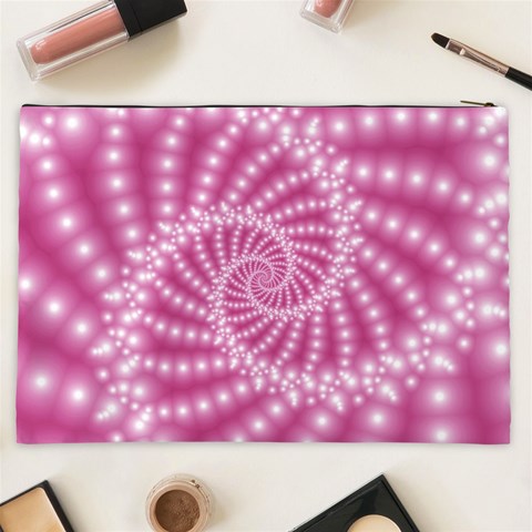 Glossy Pastel Pink Beaded Spiral Fractal  Cosmetic Bag (XXL) from ArtsNow.com Back