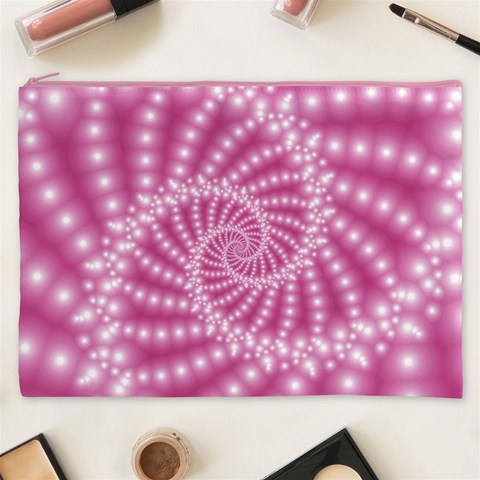 Glossy Pastel Pink Beaded Spiral Fractal  Cosmetic Bag (XXXL) from ArtsNow.com Front