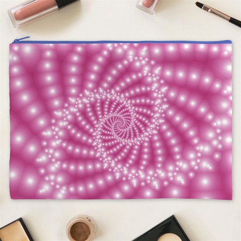 Glossy Pastel Pink Beaded Spiral Fractal  Cosmetic Bag (XXXL) from ArtsNow.com Front