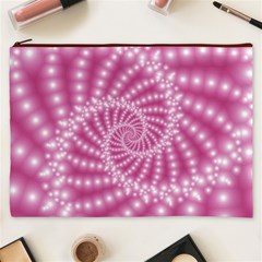 Glossy Pastel Pink Beaded Spiral Fractal  Cosmetic Bag (XXXL) from ArtsNow.com Front