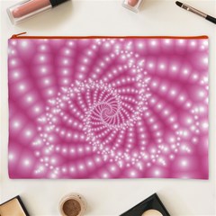 Glossy Pastel Pink Beaded Spiral Fractal  Cosmetic Bag (XXXL) from ArtsNow.com Front