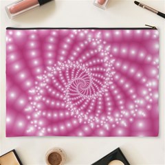 Glossy Pastel Pink Beaded Spiral Fractal  Cosmetic Bag (XXXL) from ArtsNow.com Back