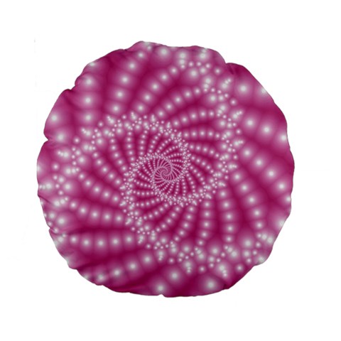 Glossy Pastel Pink Beaded Spiral Fractal  Standard 15  Premium Round Cushion  from ArtsNow.com Back