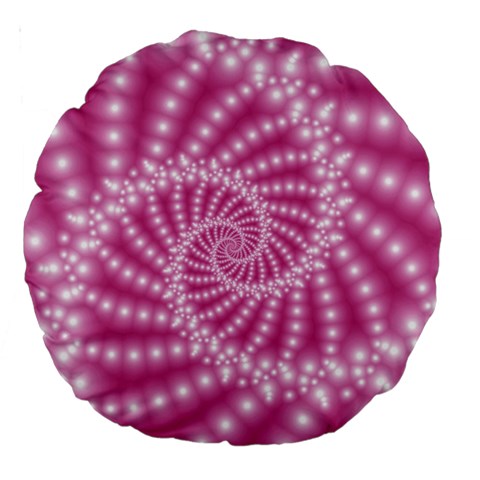 Glossy Pastel Pink Beaded Spiral Fractal  Large 18  Premium Round Cushion  from ArtsNow.com Front