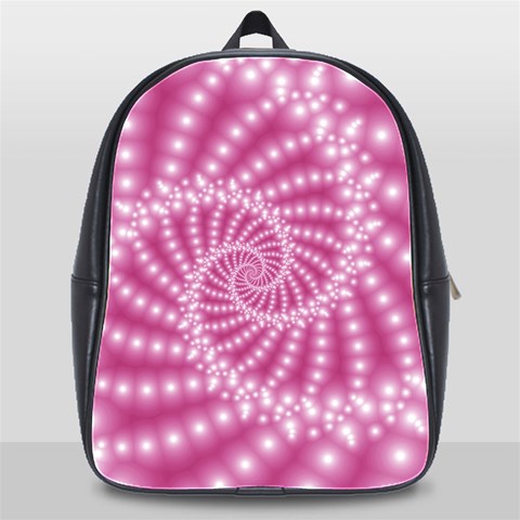 Glossy Pastel Pink Beaded Spiral Fractal  School Bag (XL) from ArtsNow.com Front