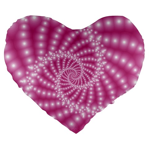 Glossy Pastel Pink Beaded Spiral Fractal  Large 19  Premium Heart Shape Cushion from ArtsNow.com Front