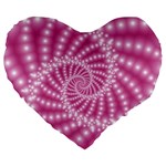 Glossy Pastel Pink Beaded Spiral Fractal  Large 19  Premium Heart Shape Cushion