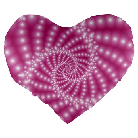 Glossy Pastel Pink Beaded Spiral Fractal  Large 19  Premium Heart Shape Cushion from ArtsNow.com Back