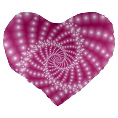 Glossy Pastel Pink Beaded Spiral Fractal  Large 19  Premium Heart Shape Cushion from ArtsNow.com Back