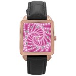 Glossy Pastel Pink Beaded Spiral Fractal  Rose Gold Leather Watch 