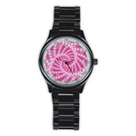 Glossy Pastel Pink Beaded Spiral Fractal  Stainless Steel Round Watch