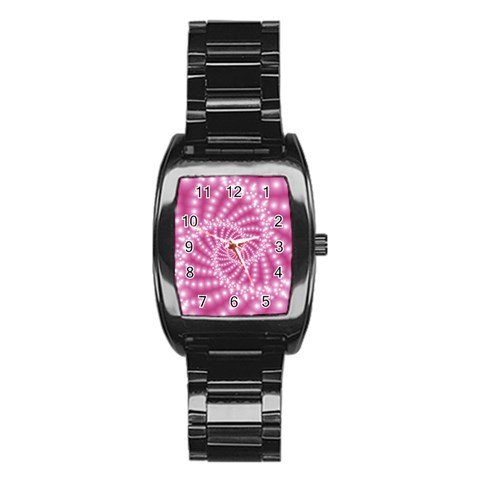 Glossy Pastel Pink Beaded Spiral Fractal  Stainless Steel Barrel Watch from ArtsNow.com Front