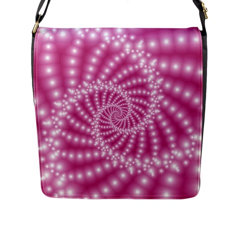 Glossy Pastel Pink Beaded Spiral Fractal  Flap Closure Messenger Bag (L) from ArtsNow.com Front