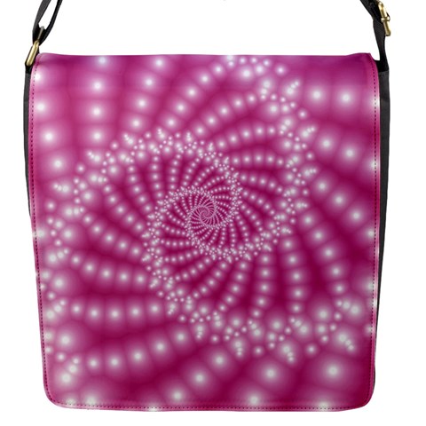 Glossy Pastel Pink Beaded Spiral Fractal  Flap Closure Messenger Bag (S) from ArtsNow.com Front