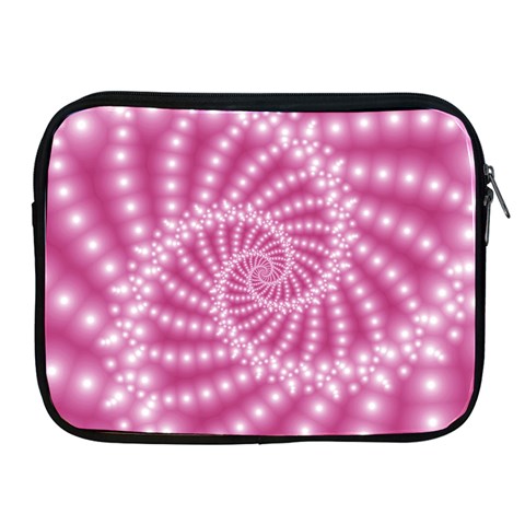 Glossy Pastel Pink Beaded Spiral Fractal  Apple iPad 2/3/4 Zipper Case from ArtsNow.com Front