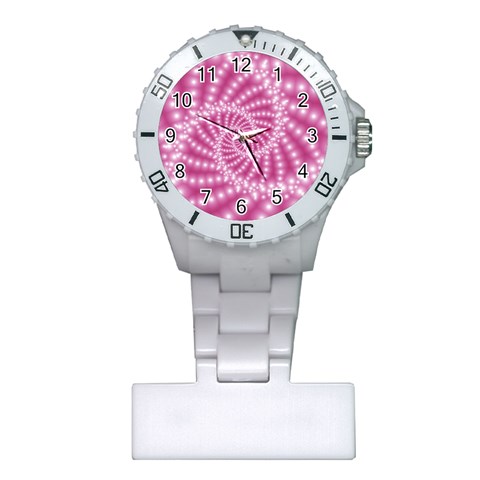 Glossy Pastel Pink Beaded Spiral Fractal  Plastic Nurses Watch from ArtsNow.com Front