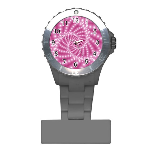 Glossy Pastel Pink Beaded Spiral Fractal  Plastic Nurses Watch from ArtsNow.com Front