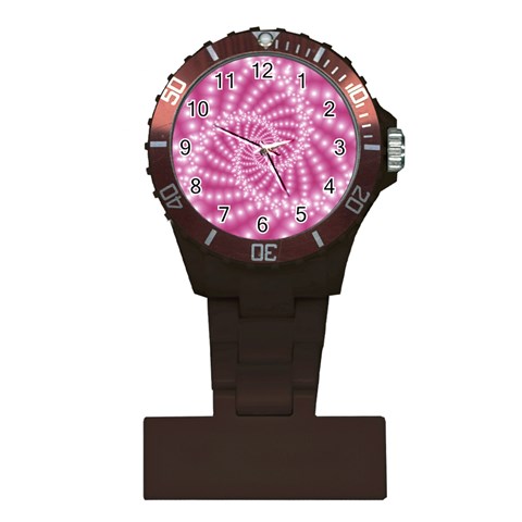 Glossy Pastel Pink Beaded Spiral Fractal  Plastic Nurses Watch from ArtsNow.com Front